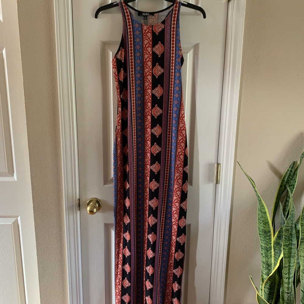 Lulu’s racer back dress with thigh high slit.